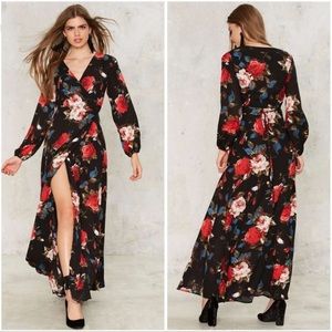 Nasty Gal Wrap Floral Maxi Dress Small